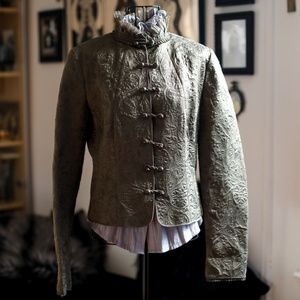 SILK Elie Tahari Victorian Olive Brocade Jacket M